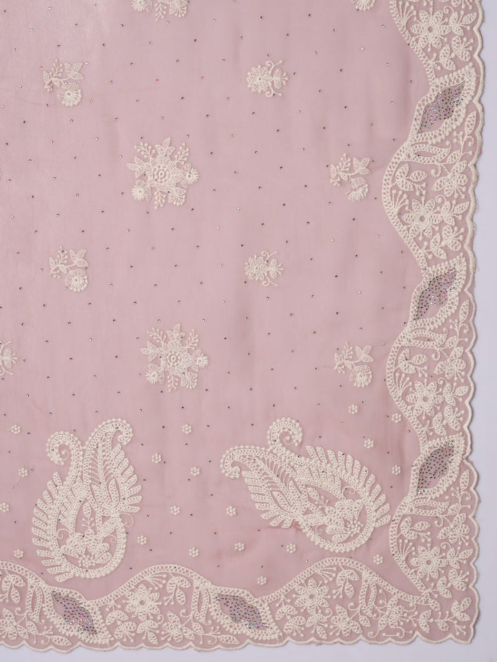 Pastel Resham Thread Embroidered & Crystal Embellished Saree