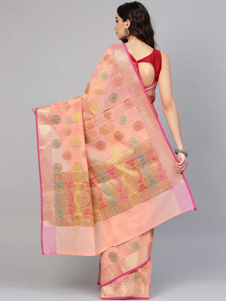 Banarasi Chanderi Silk Saree with Floral Meenakari Motifs