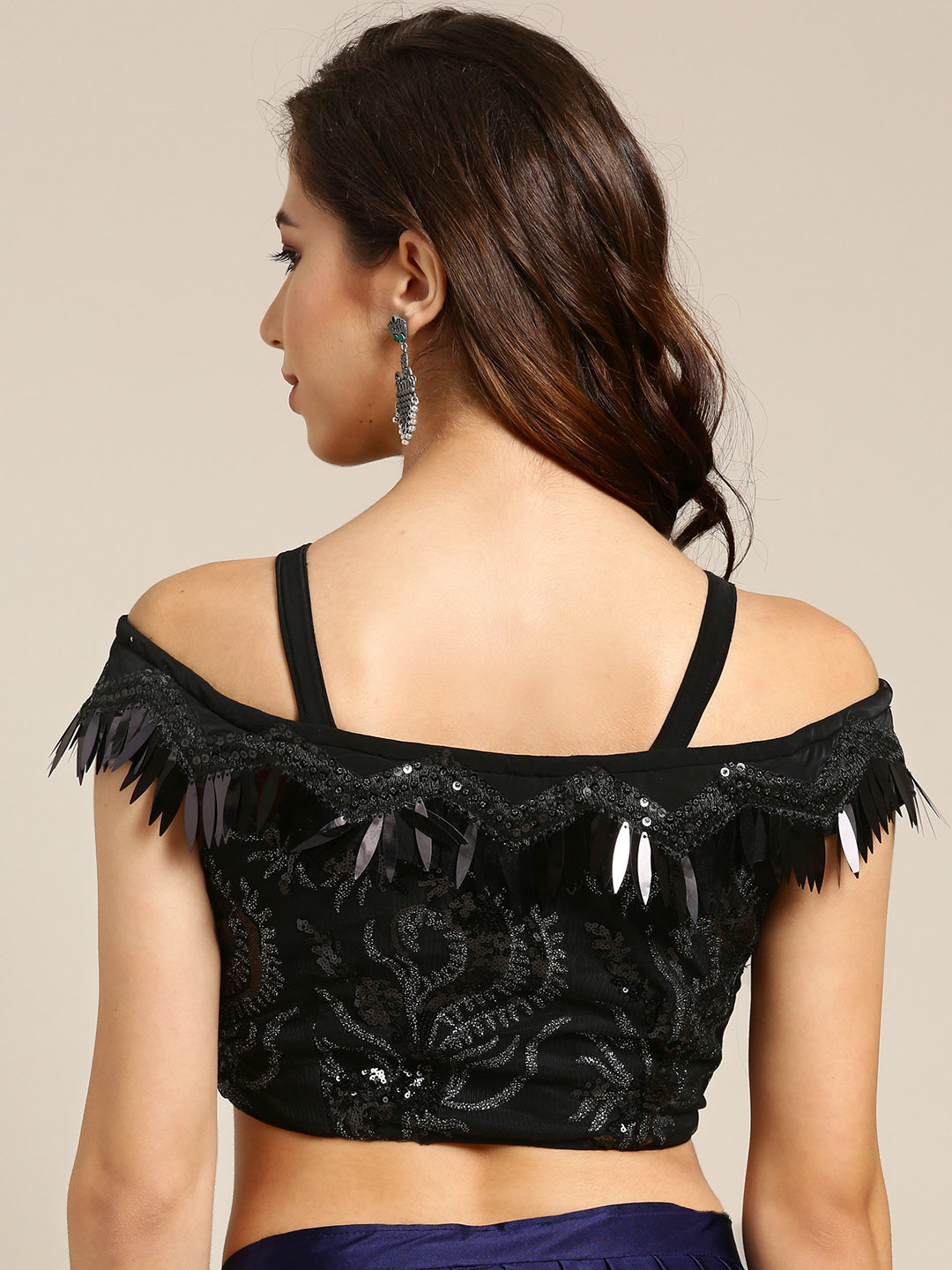 Ruffled Pre-stitched Saree with Festive Layering & Bling Embroidery Off Shoulder Blouse