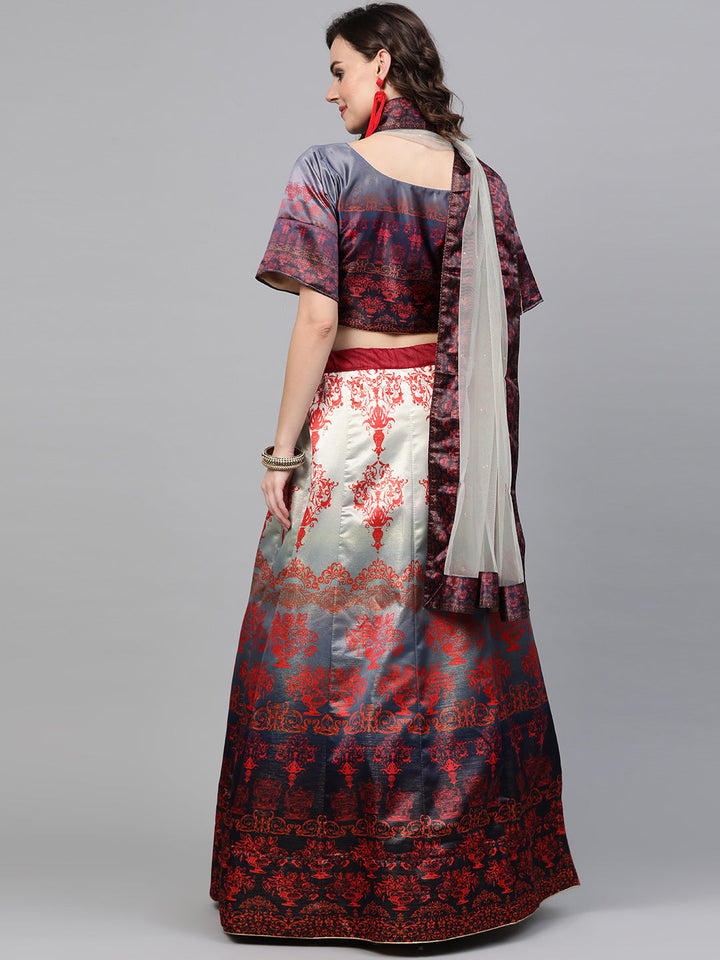 Digital Print Embellished Lehenga with Abstract Ombre Print