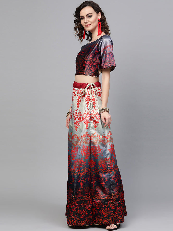 Digital Print Embellished Lehenga with Abstract Ombre Print