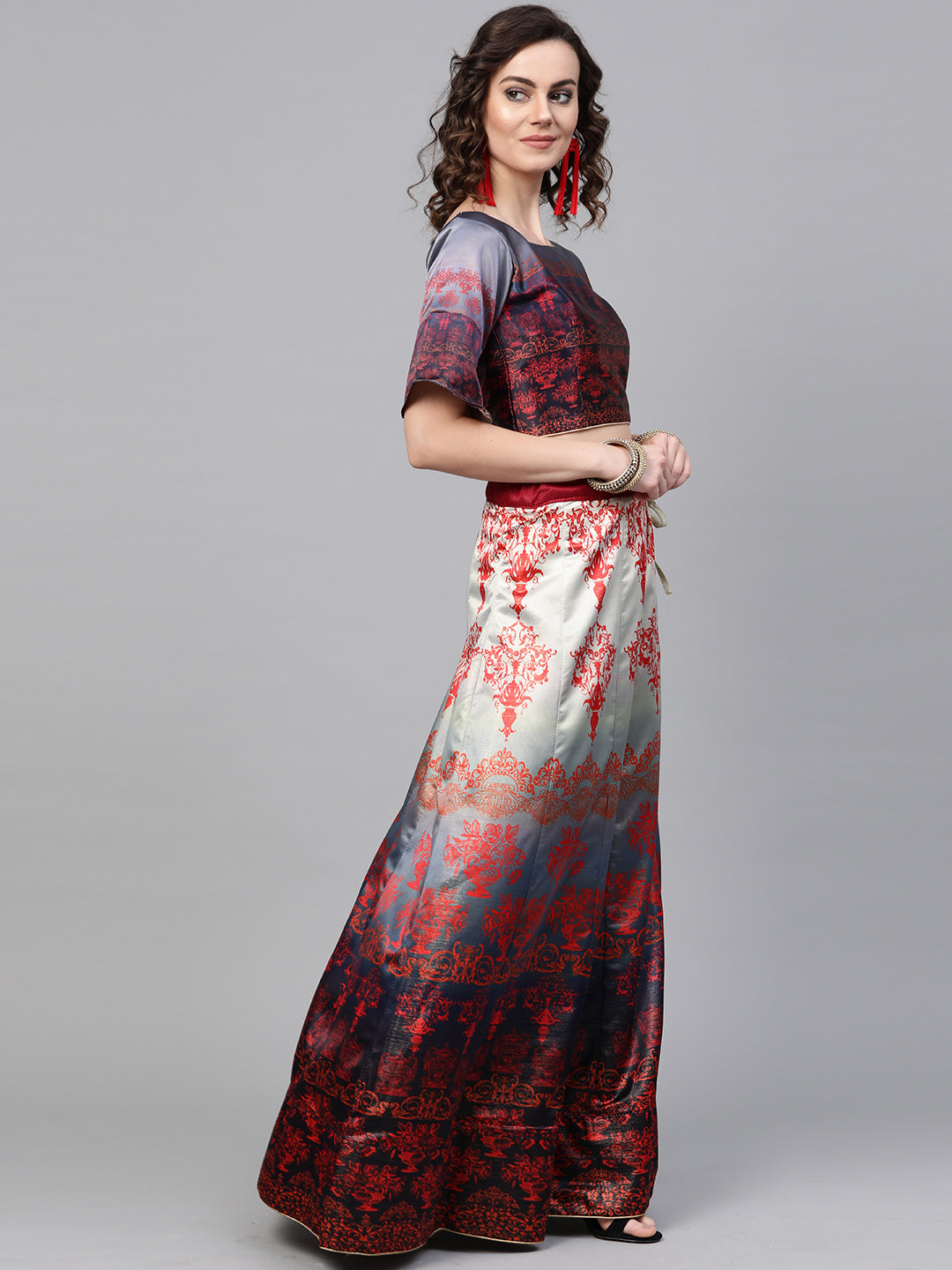 Digital Print Embellished Lehenga with Abstract Ombre Print