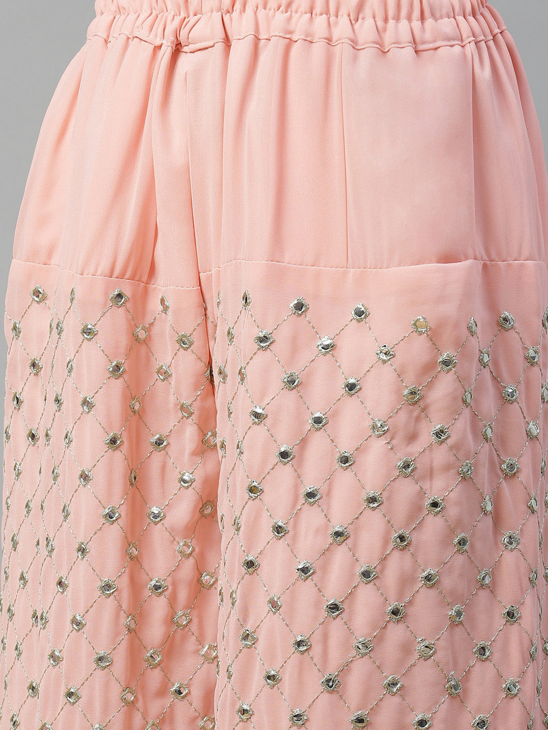 Pastel Pink Gota Patti & Mirror Embroidered Kurta Pallazo Set with Scalloped Dupatta