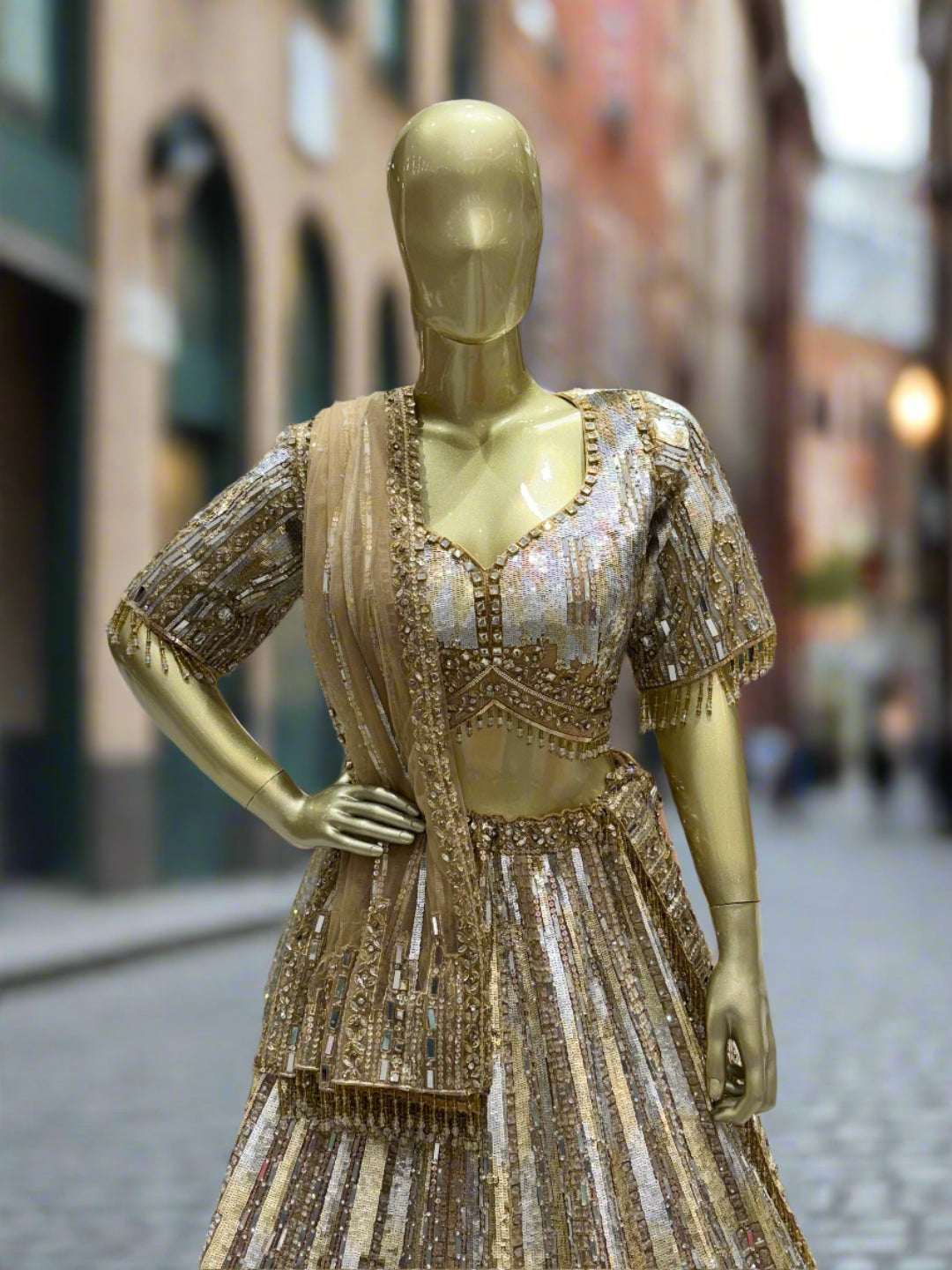 Golden and Silver Embellished Readymade Lehanga