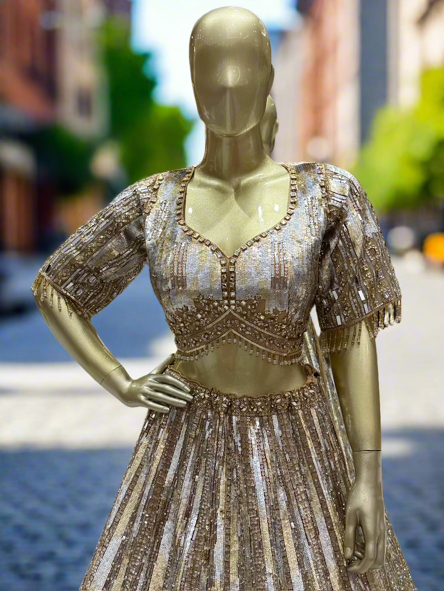 Golden and Silver Embellished Readymade Lehanga