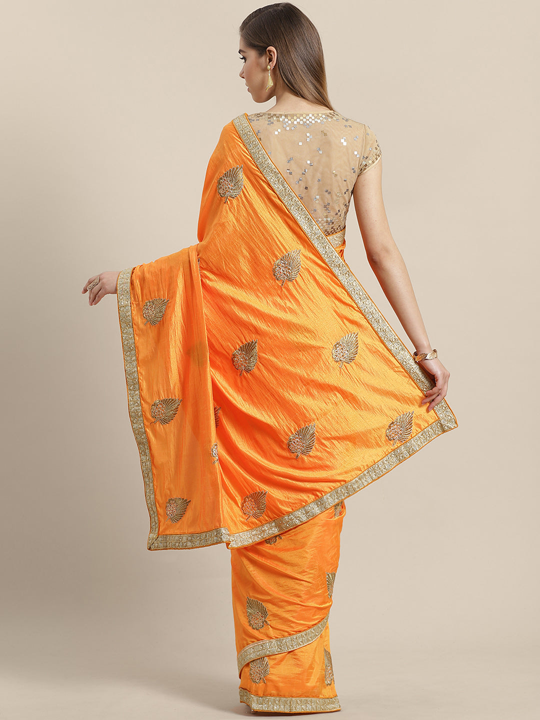 Satin Silk Saree with Zari Embroidery