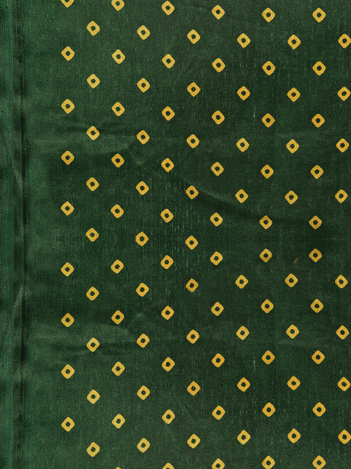 Peacock Motif Bandhani Satin Crepe Saree