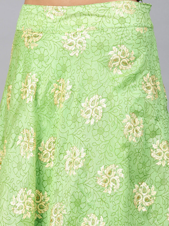 Embroidered Foil Print Crop Top Lehenga with Jeweled Neckline
