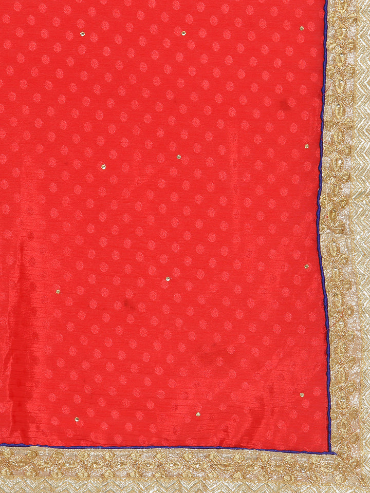 Red Ombre Embroidered Georgette Saree With Gold Zari Panelled Embroidery