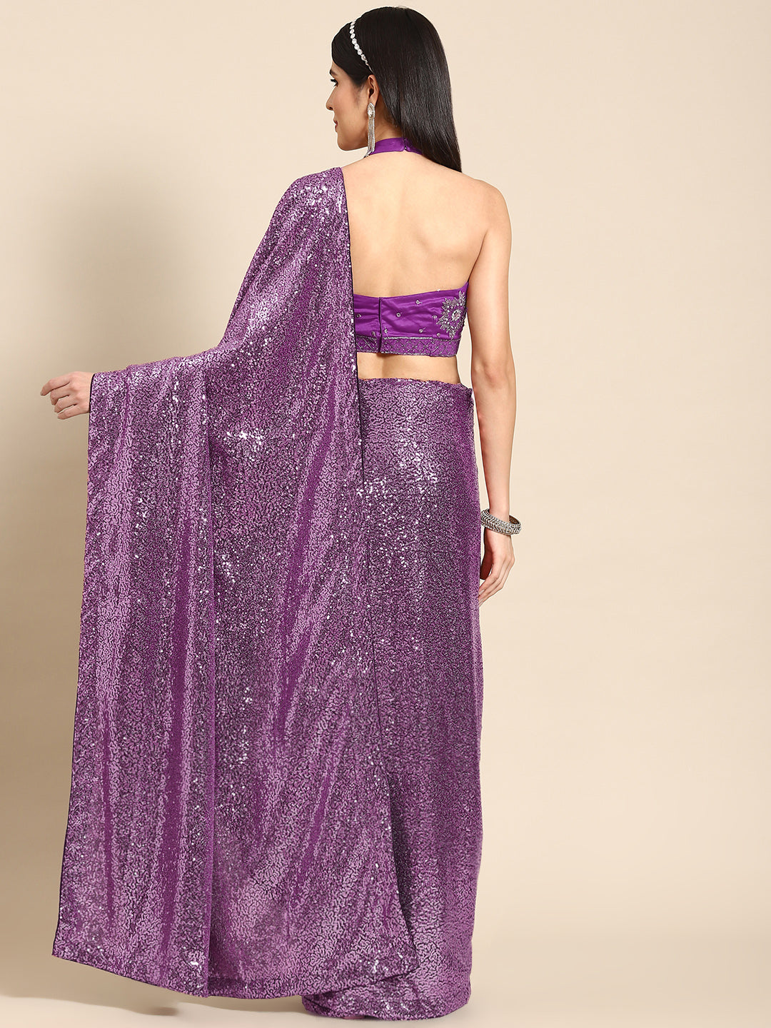 Metallic Gold Sequin Embellished Bling Lycra Cocktail Saree