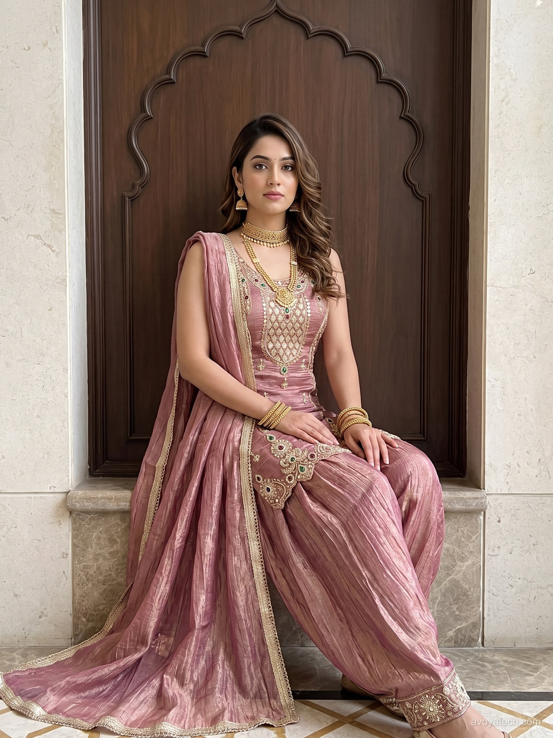 Dusty Pink Stone Embroidered Suit with Salwar and Dupatta