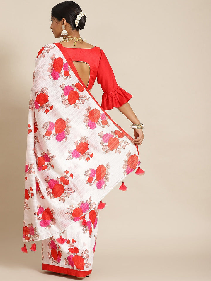 Cream Summerish Floral Chanderi Digital Printed Saree