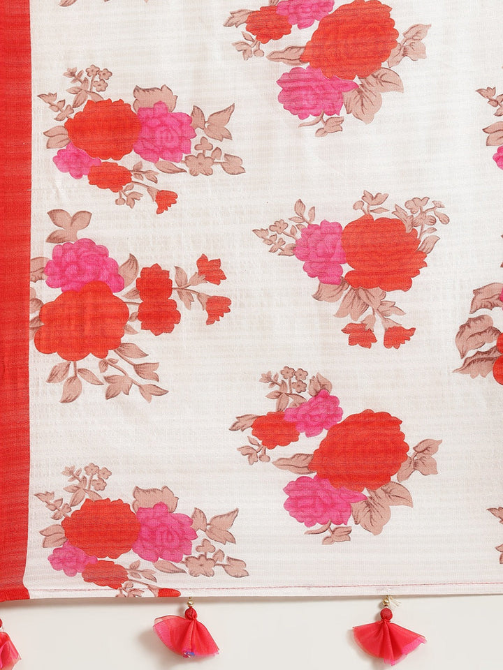 Cream Summerish Floral Chanderi Digital Printed Saree