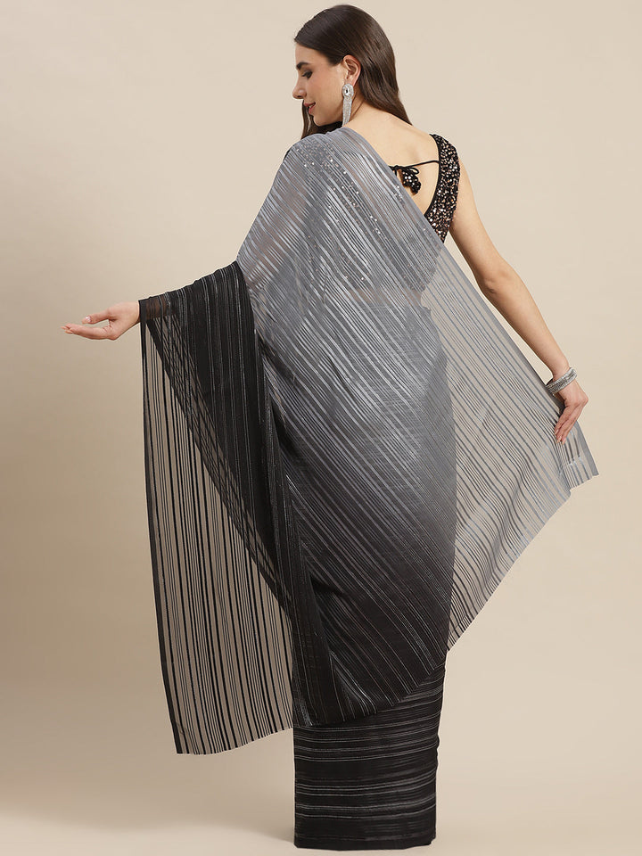 Ombre Georgette Satin & Lurex Saree With Embellished Metalic Blouse