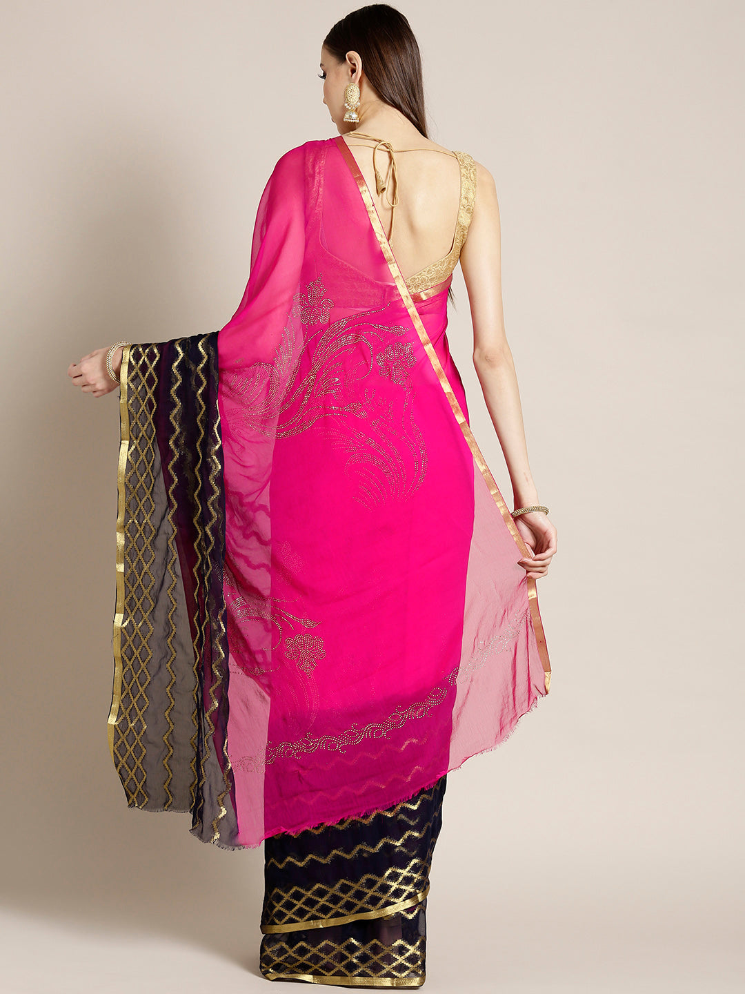 Mysore Georgette Ombre Hand-Dyed Saree with Mukaish Embellishments