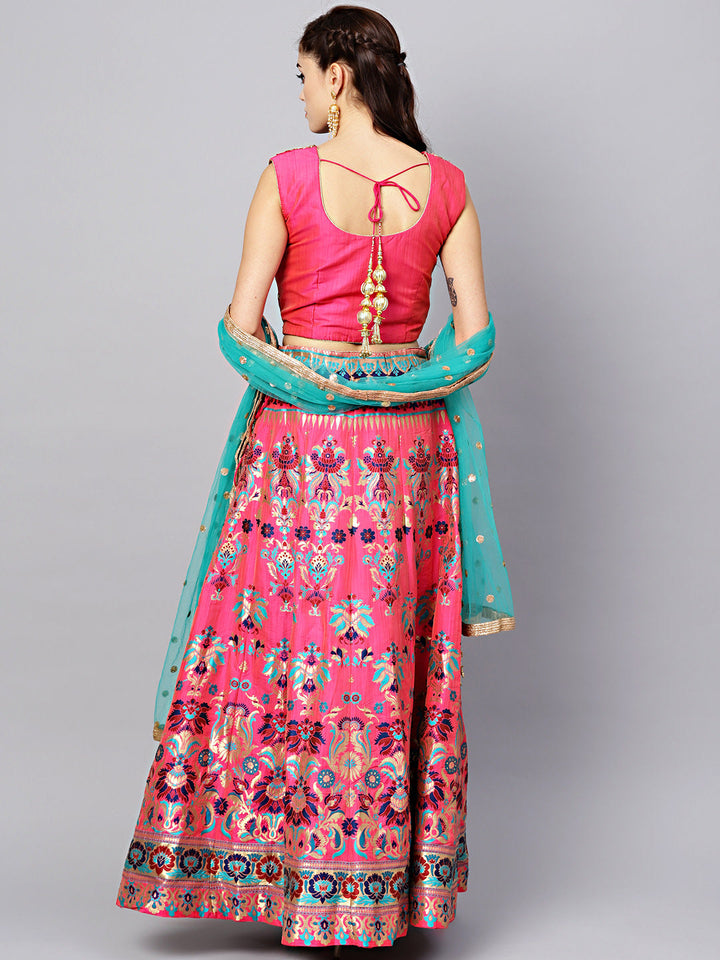 Banarasi Silk Crop Top Lehenga with Kundan Work