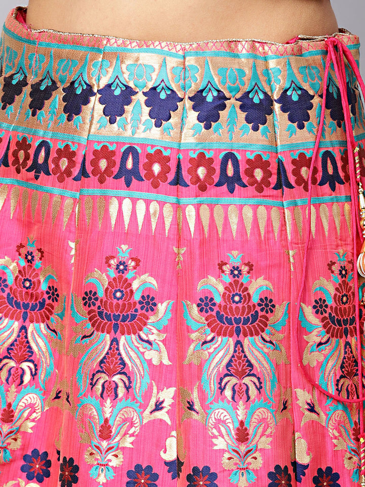 Banarasi Silk Crop Top Lehenga with Kundan Work