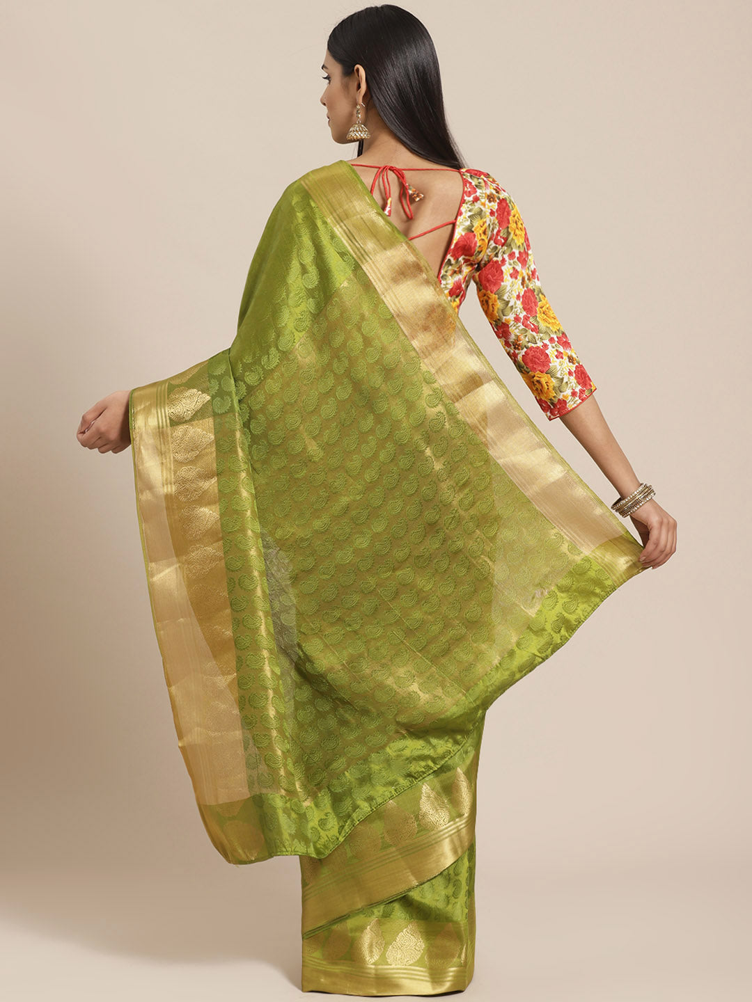 Banarasi Jamdani Embossed Handloom Saree with Paisley Resham Weaving & Woven Zari Border