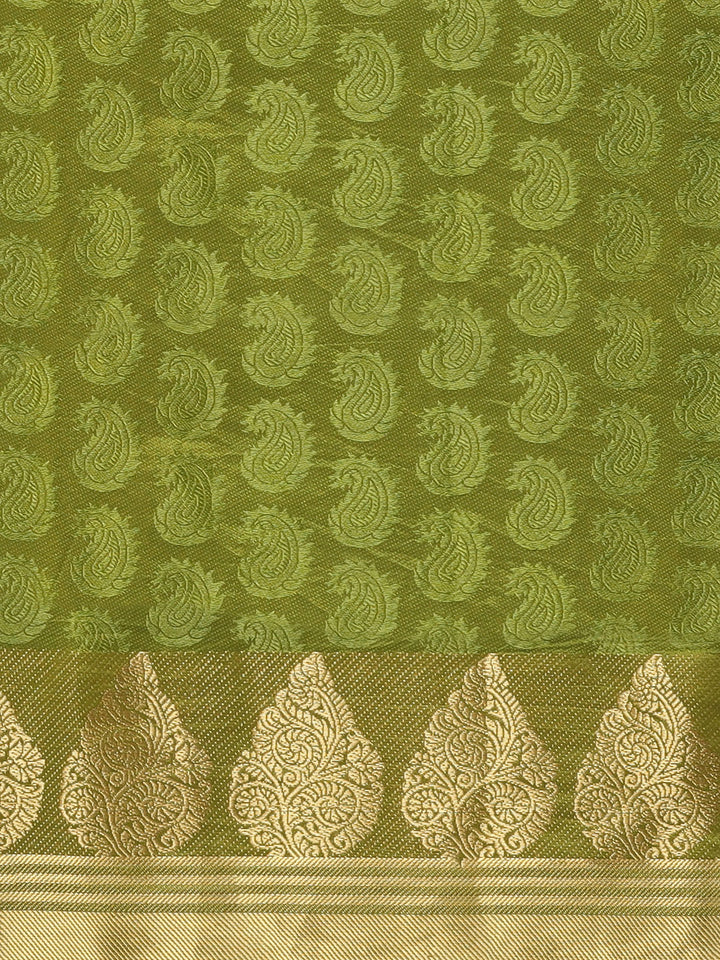 Banarasi Jamdani Embossed Handloom Saree with Paisley Resham Weaving & Woven Zari Border