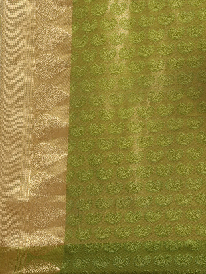 Banarasi Jamdani Embossed Handloom Saree with Paisley Resham Weaving & Woven Zari Border