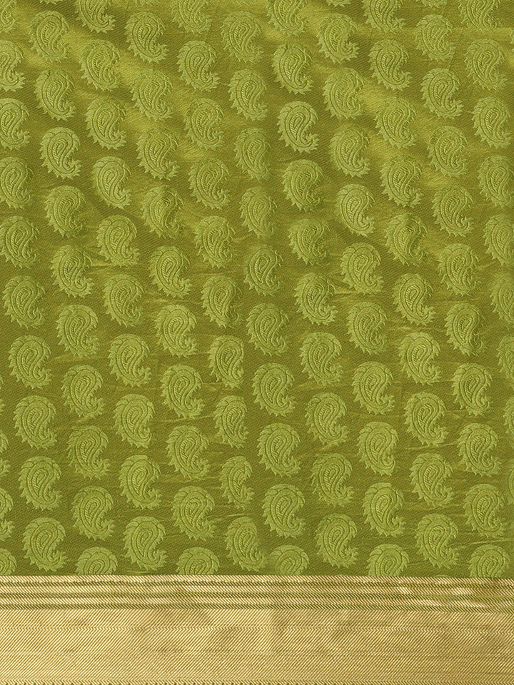 Banarasi Jamdani Embossed Handloom Saree with Paisley Resham Weaving & Woven Zari Border