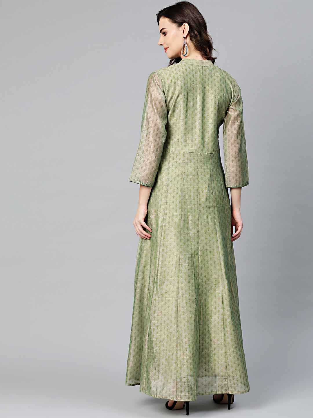 Embellished Anarkali Printed Dress with Ikat Inspired Print