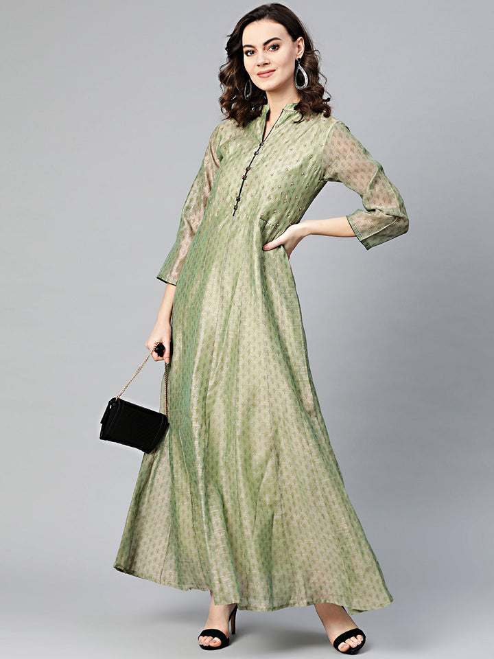 Embellished Anarkali Printed Dress with Ikat Inspired Print