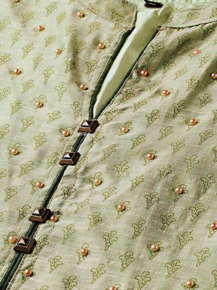 Embellished Anarkali Printed Dress with Ikat Inspired Print