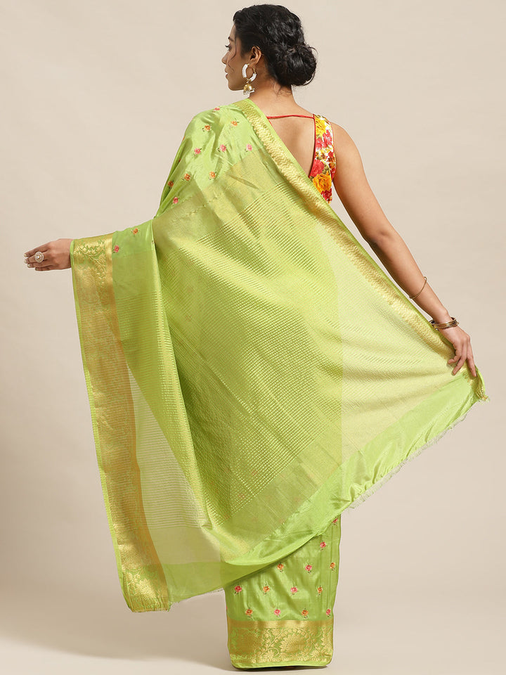 Handloom Chanderi Saree with intricate Resham Embroidered Floral motifs & Zari Border