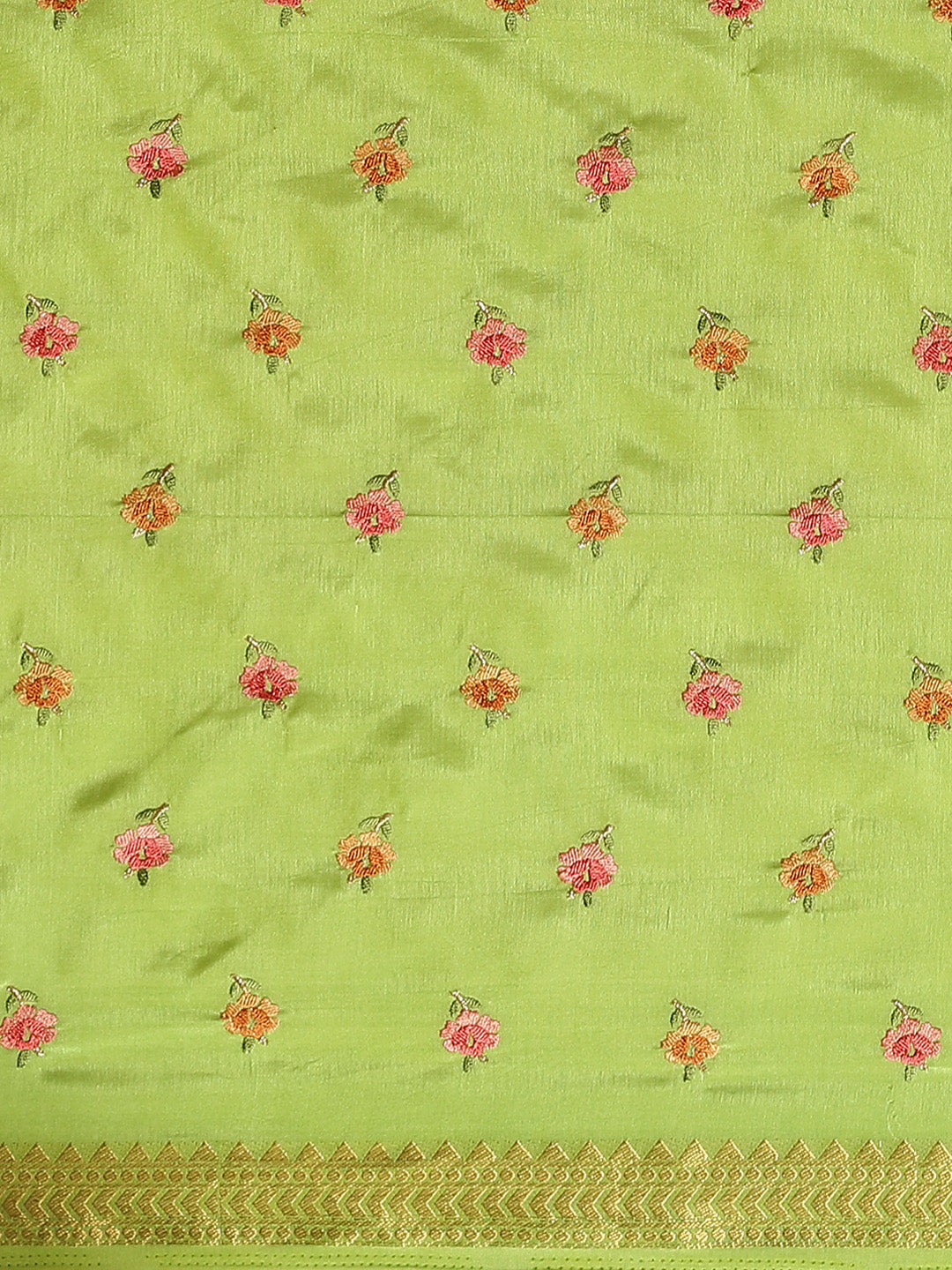 Handloom Chanderi Saree with intricate Resham Embroidered Floral motifs & Zari Border
