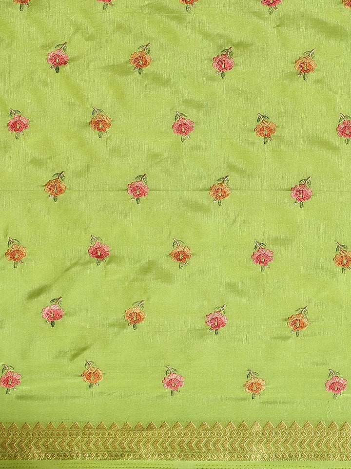 Handloom Chanderi Saree with intricate Resham Embroidered Floral motifs & Zari Border