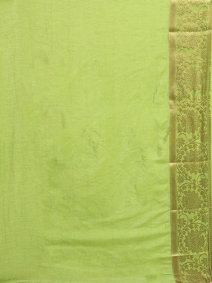 Handloom Chanderi Saree with intricate Resham Embroidered Floral motifs & Zari Border