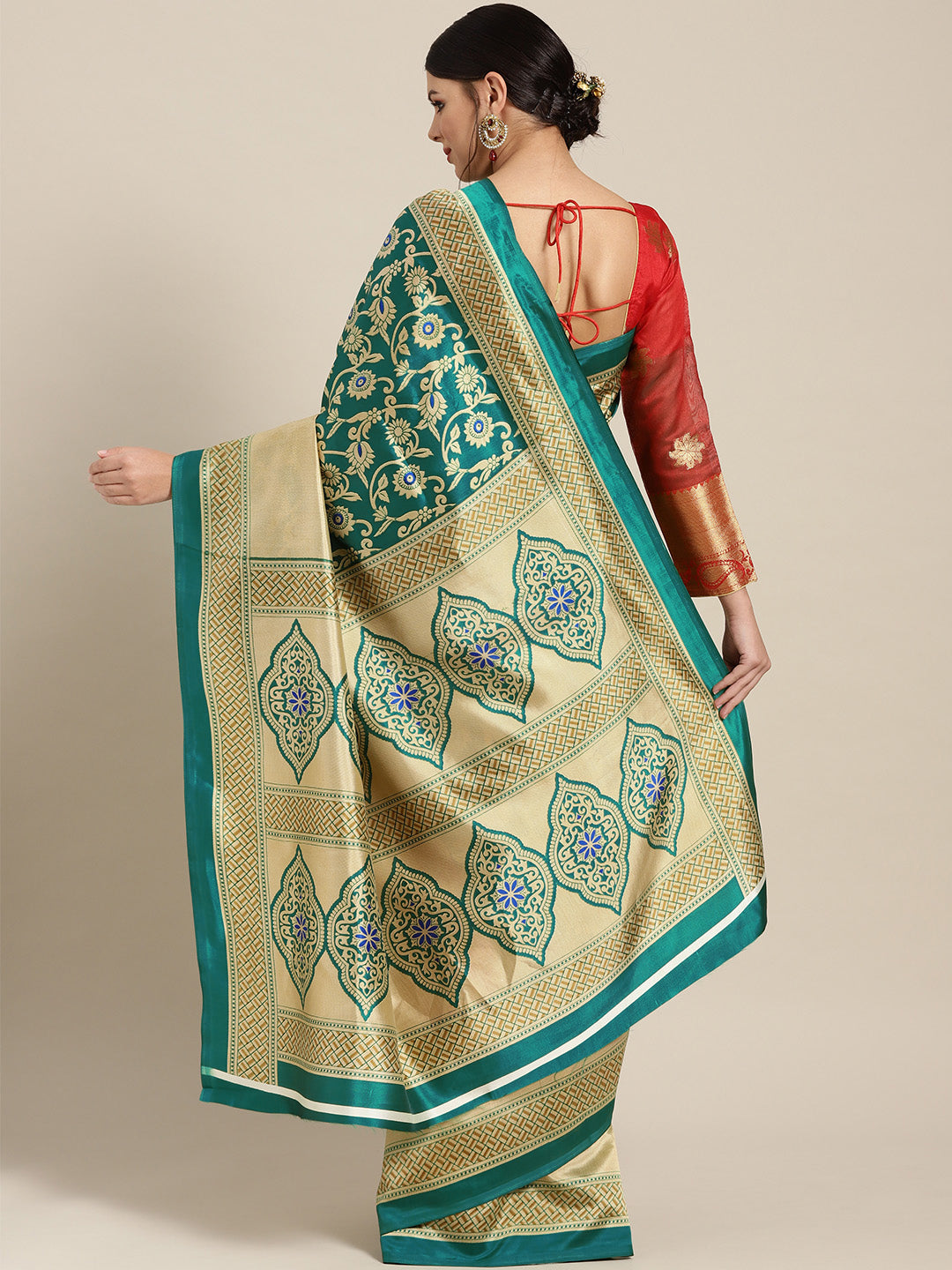 Patola Printed Half-&-half saree with Zari Meenakari floral pattern