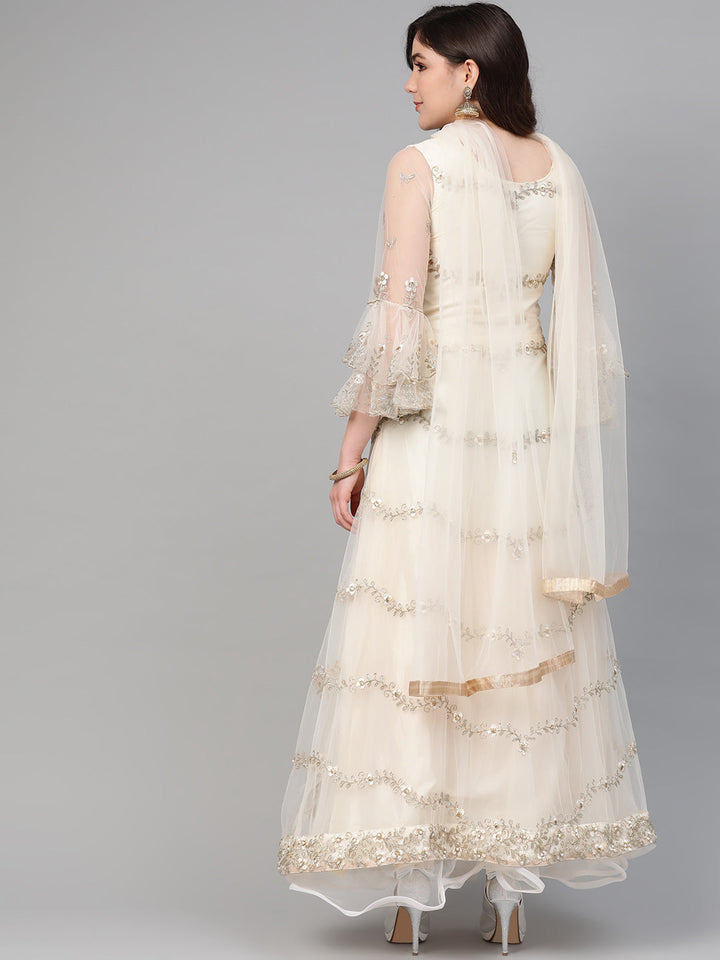 Layered Cocktail Gown with Resham Zari Embroidery