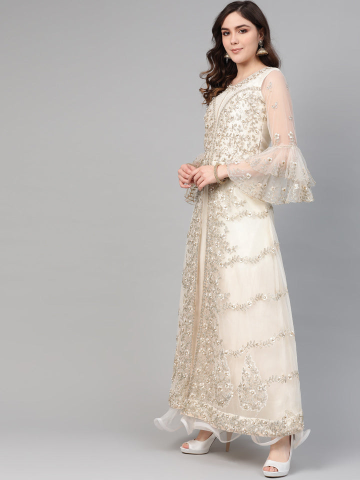 Layered Cocktail Gown with Resham Zari Embroidery