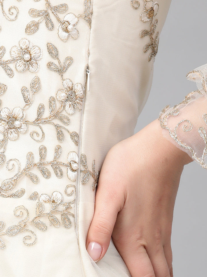 Layered Cocktail Gown with Resham Zari Embroidery