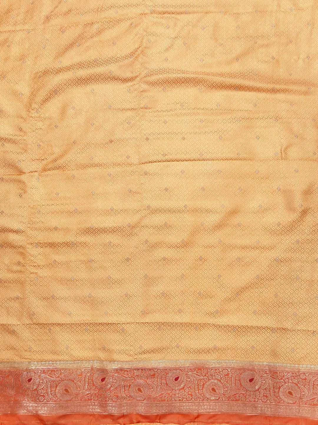 Orange Ikat Print Banarasi Silk Saree with Zari Border and Tassel Pallu
