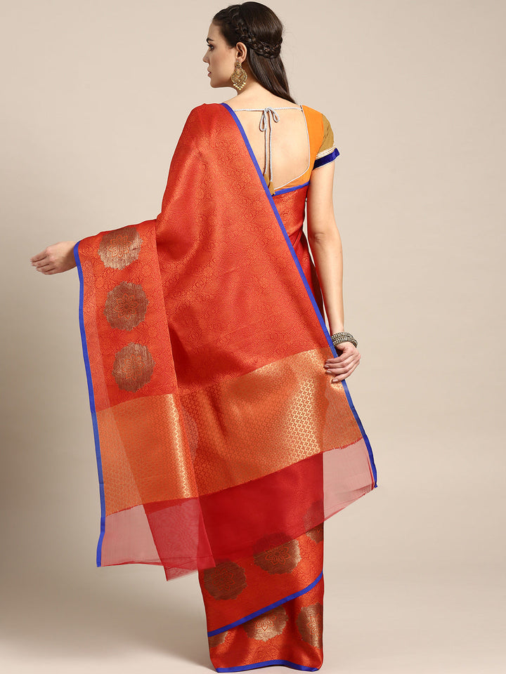 Banarasi Brocade Silk Saree with Floral Zari Weaving