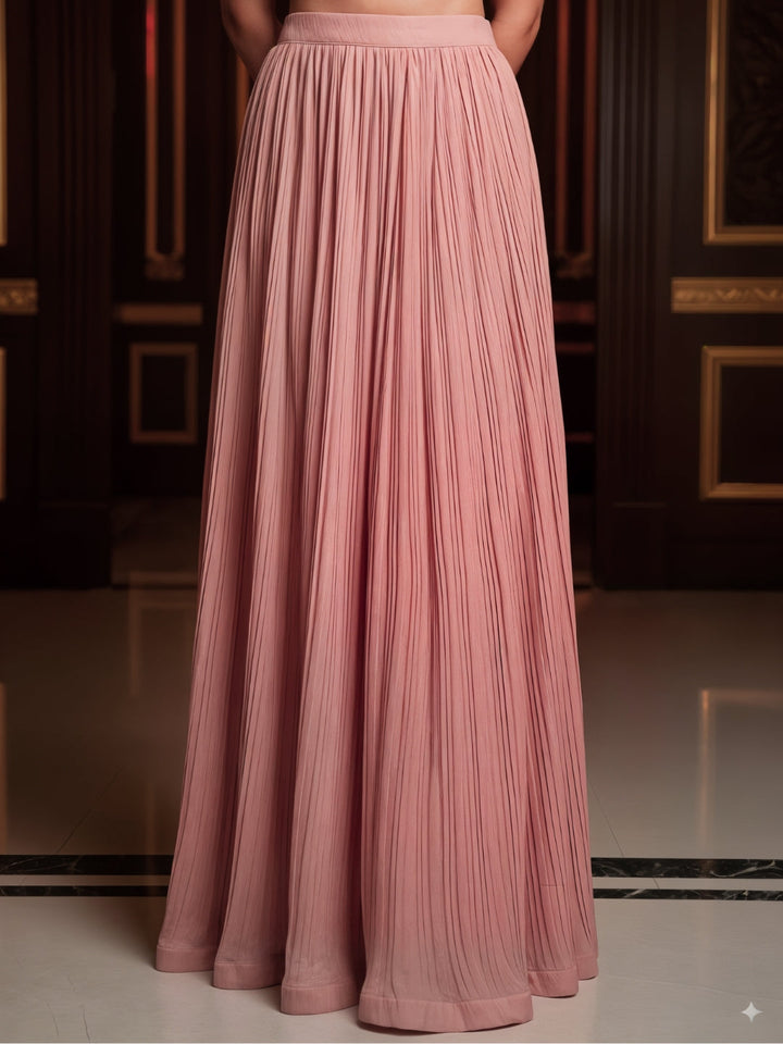 Sequinned Resham Embroidered Long Front-Slit Kurta with Pleated Lehenga & Dupatta