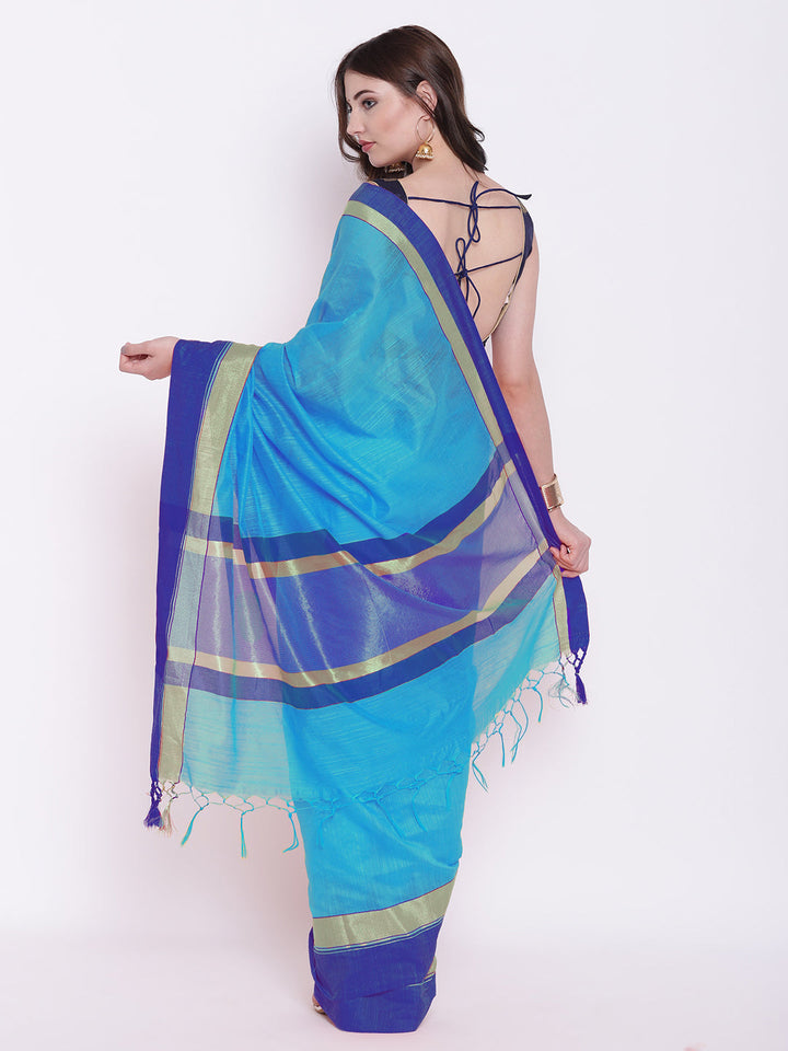 Handloom Cotton Silk Saree with Contrast Borders and Jhalar