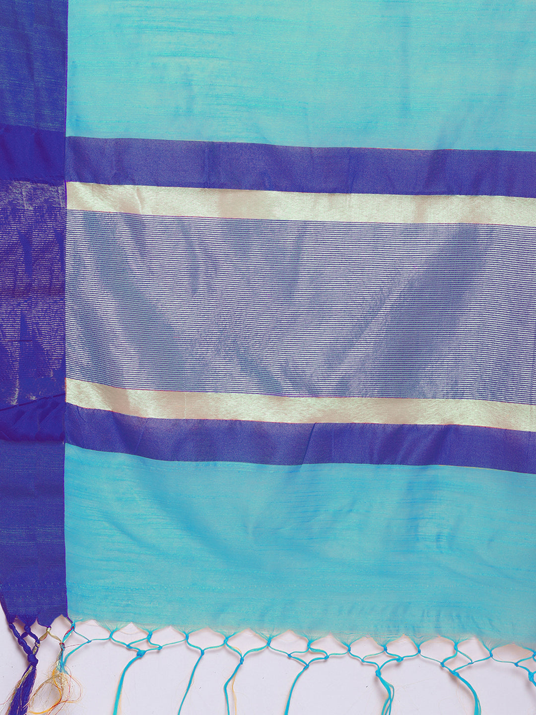 Handloom Cotton Silk Saree with Contrast Borders and Jhalar