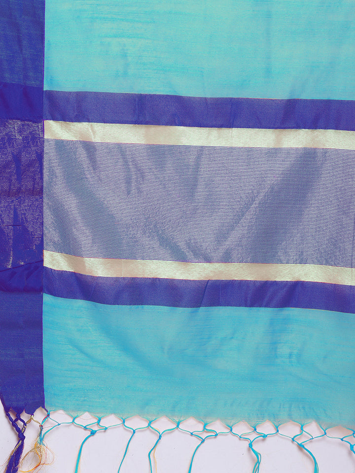 Handloom Cotton Silk Saree with Contrast Borders and Jhalar