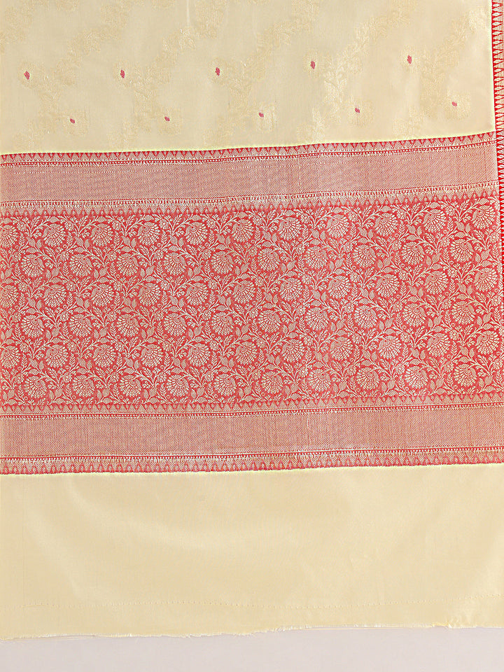Colorblocked Banarasi Silk Saree with Meenakari Zari Floral Motifs