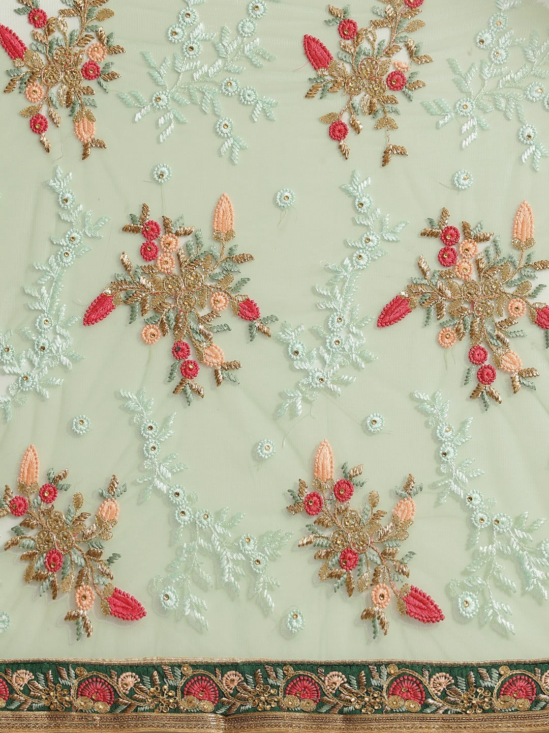 Mint Green Stylized Net Resham Embroidered Saree Embellished With Heavy Border