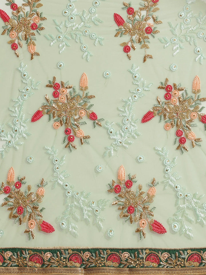 Mint Green Stylized Net Resham Embroidered Saree Embellished With Heavy Border