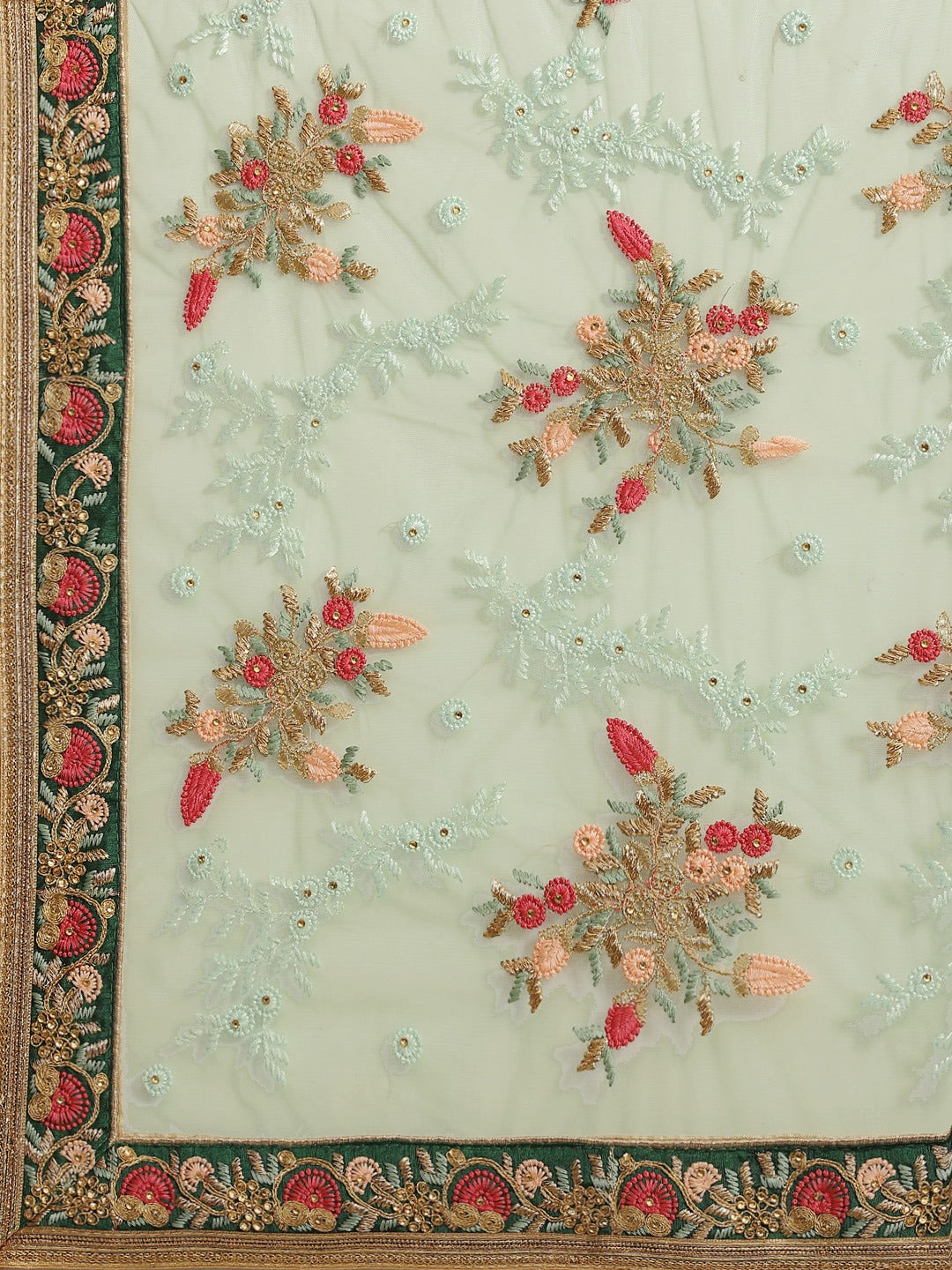 Mint Green Stylized Net Resham Embroidered Saree Embellished With Heavy Border