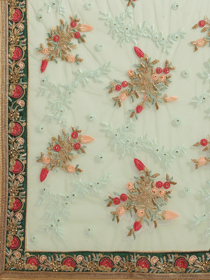 Mint Green Stylized Net Resham Embroidered Saree Embellished With Heavy Border