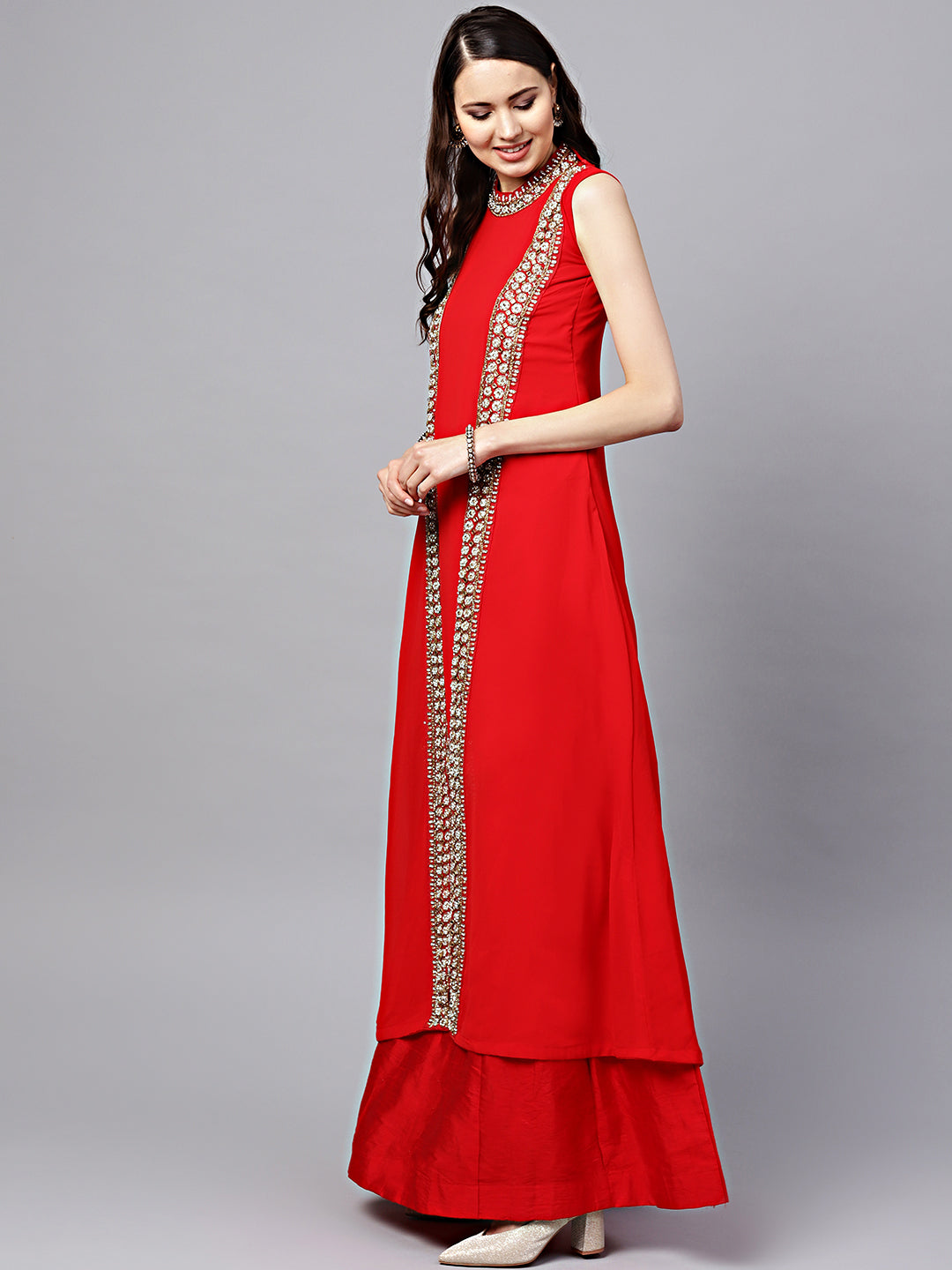 Jacket Style Lehenga Set with Zircon Crystal Embroidery