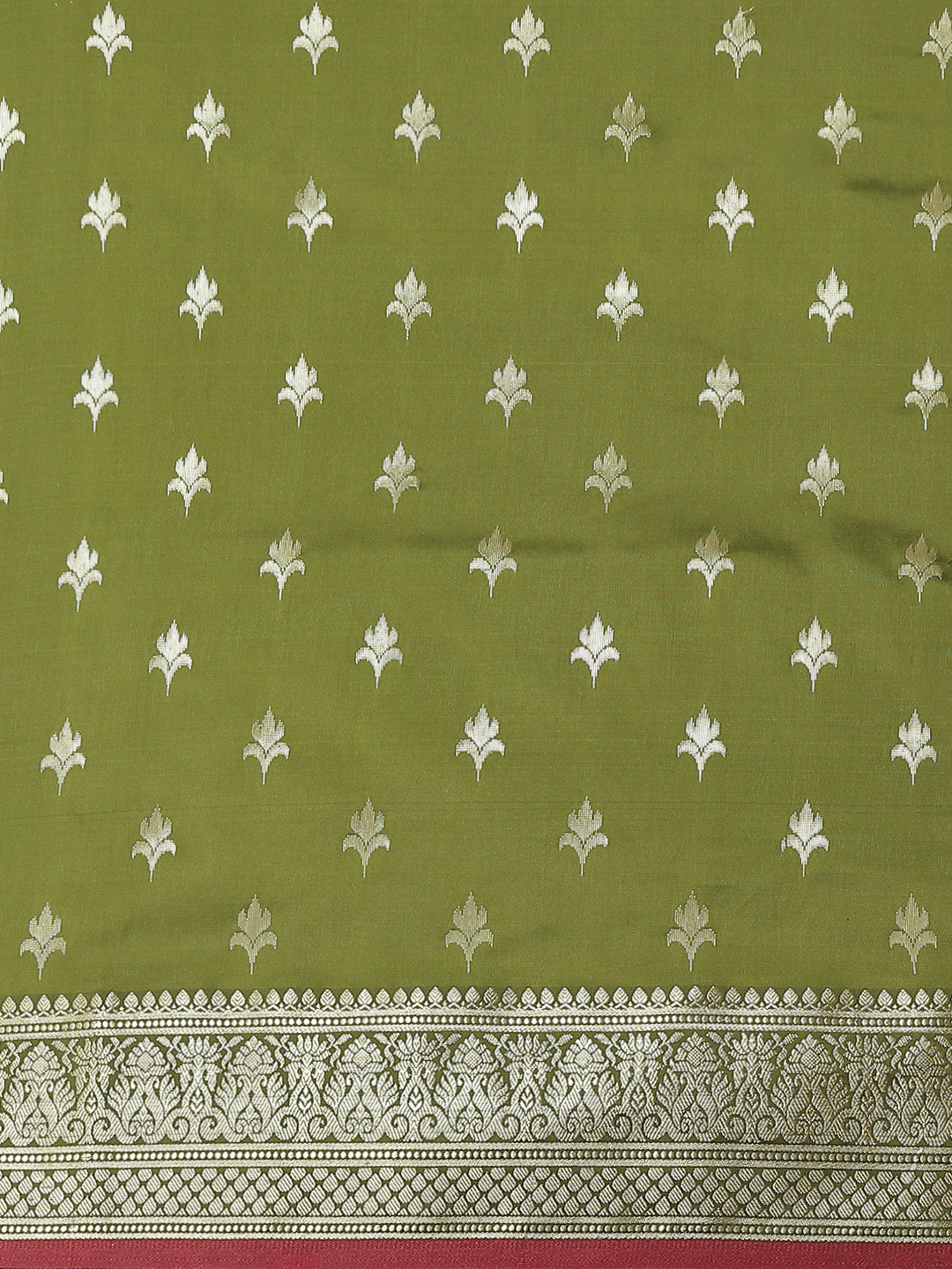 Olive Green Gold Zari Mysore Silk Bridal Handloom Woven Saree