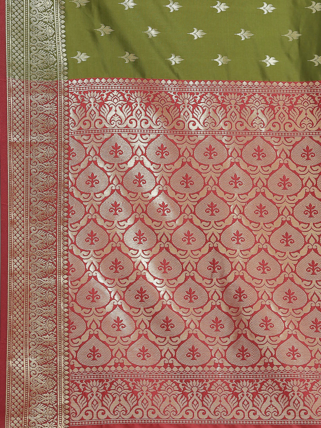 Olive Green Gold Zari Mysore Silk Bridal Handloom Woven Saree
